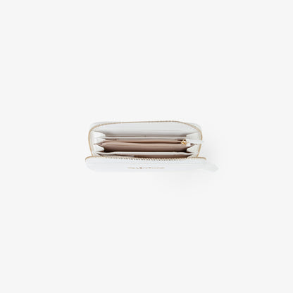 Portefeuille femme zippé blanc finition lisse dorée
