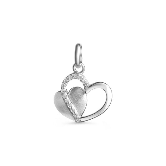 Pendentif femme argent 925 rhodié double cœur zirconia