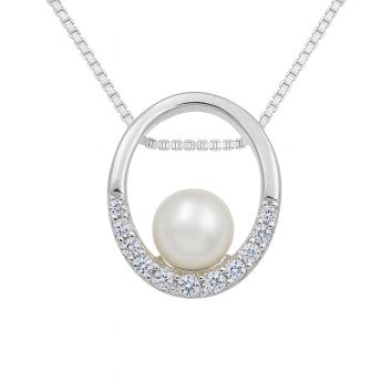 Collier femme argent 925 rhodié perle de culture et zirkonia