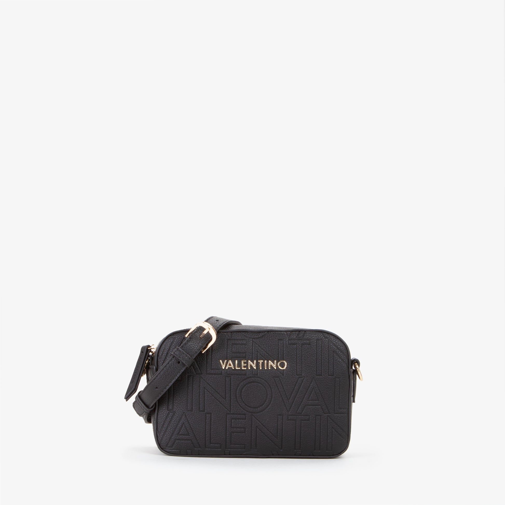 Sac bandoulière femme noir embossé logo répété