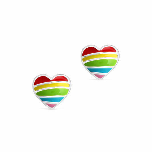 Clous d'oreilles enfant argent 925 cœur laqué multicolore