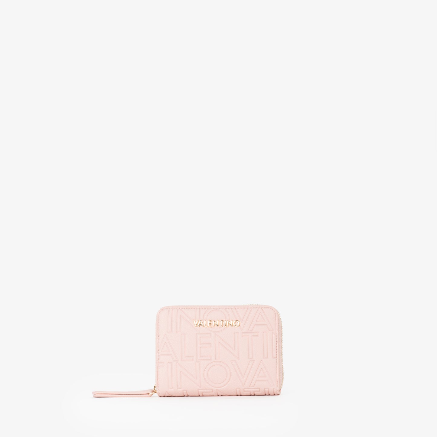 Portefeuille femme zippé rose motif logo embossé