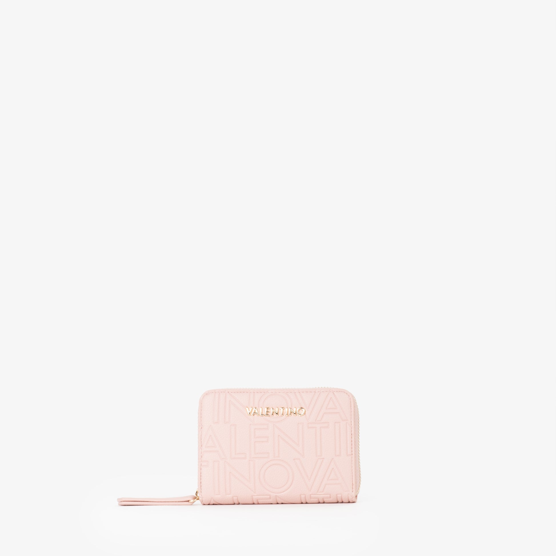 Portefeuille femme zippé rose motif logo embossé