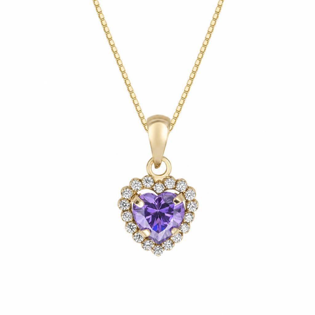 Collier femme or 9 carats cœur améthyste et zirconias