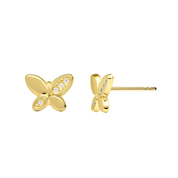 Clou oreille femme or 9 carats jaune papillon zirkonia