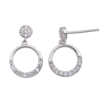 BOUCLES D'OREILLES ARGENT RHODIE - ZIRCONIA - ROND