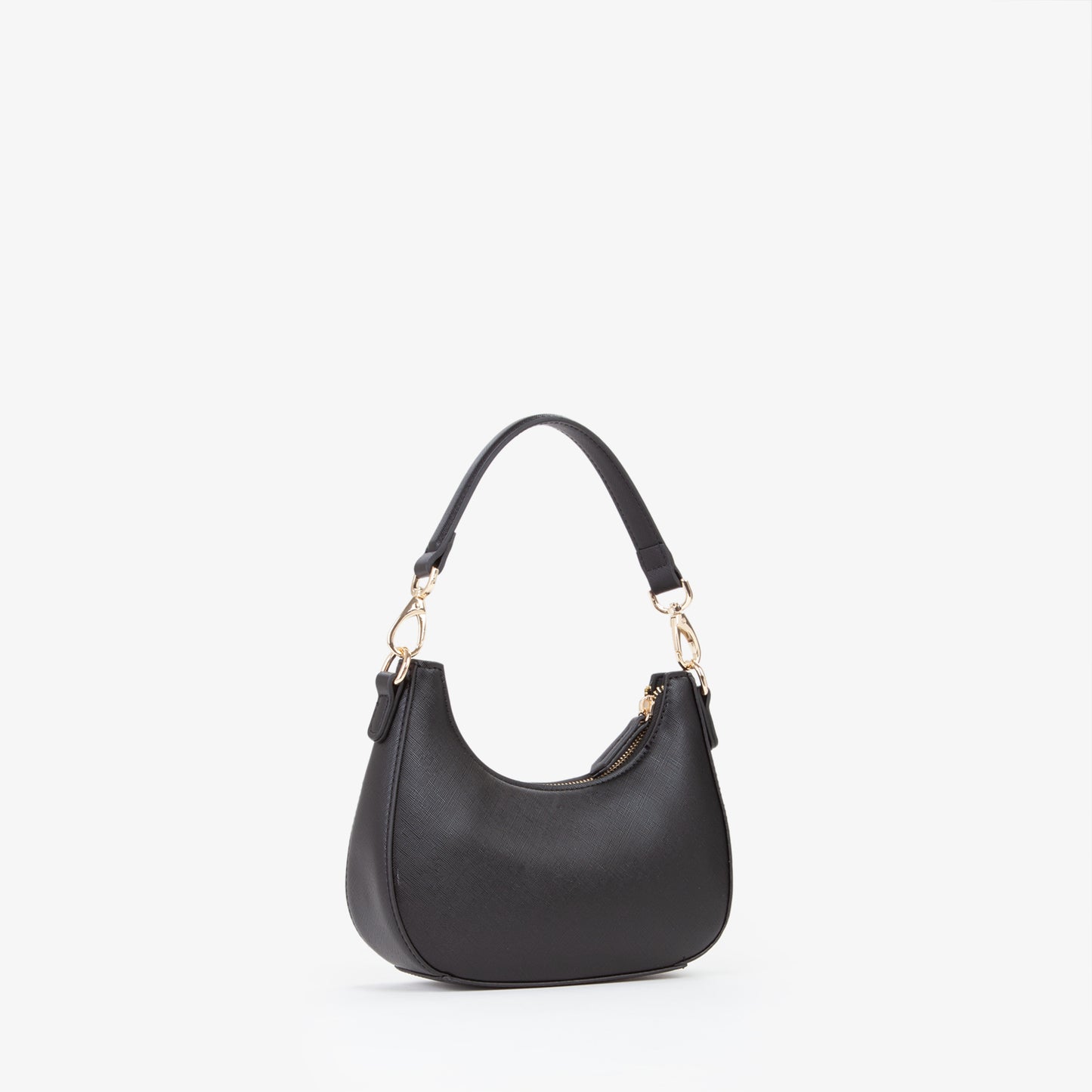 Sac bandoulière femme noir saffiano boucle dorée mini hobo