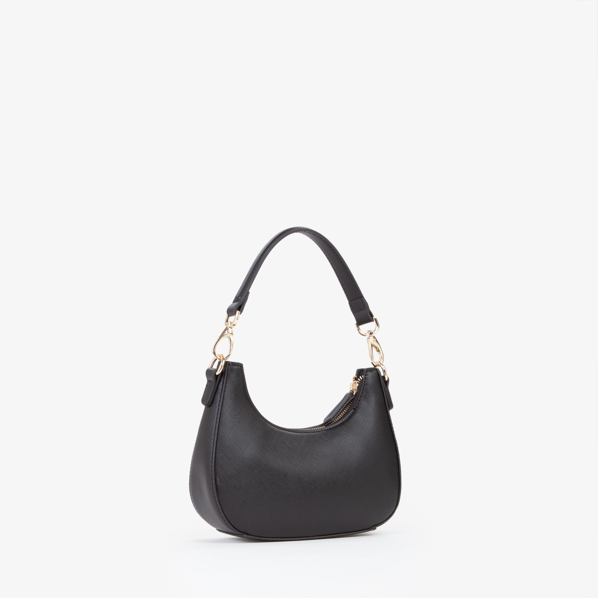 Sac bandoulière femme noir saffiano boucle dorée mini hobo