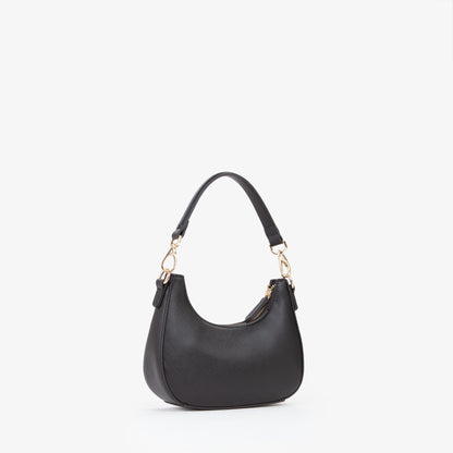 Sac bandoulière femme noir saffiano boucle dorée mini hobo