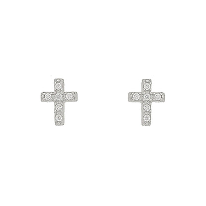 Boucles d'oreilles femme argent rhodié croix zirconia