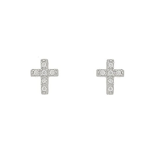 Boucles d'oreilles femme argent rhodié croix zirconia