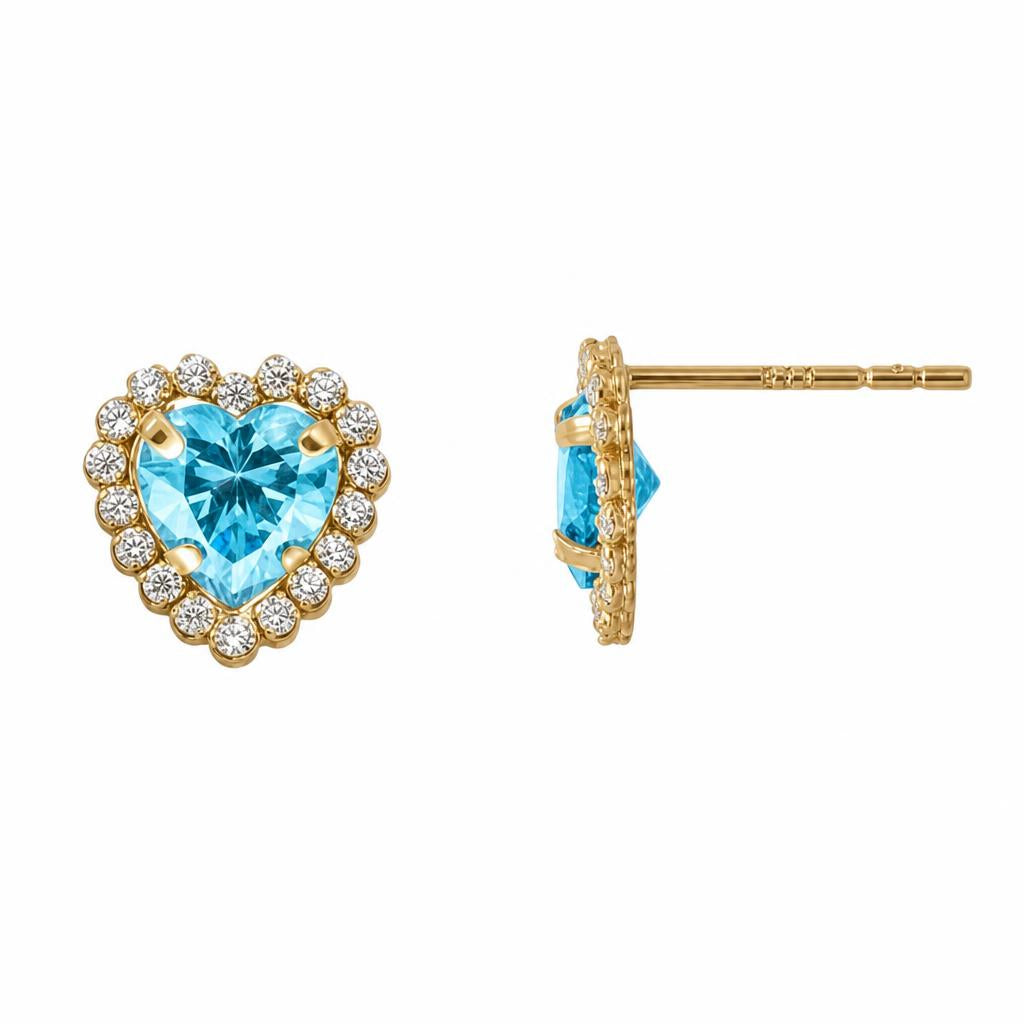 Clou oreille femme or 9k coeur aigue-marine et zirkonia