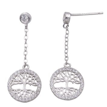 Boucles d'oreilles pendantes femme argent arbre de vie zirconia