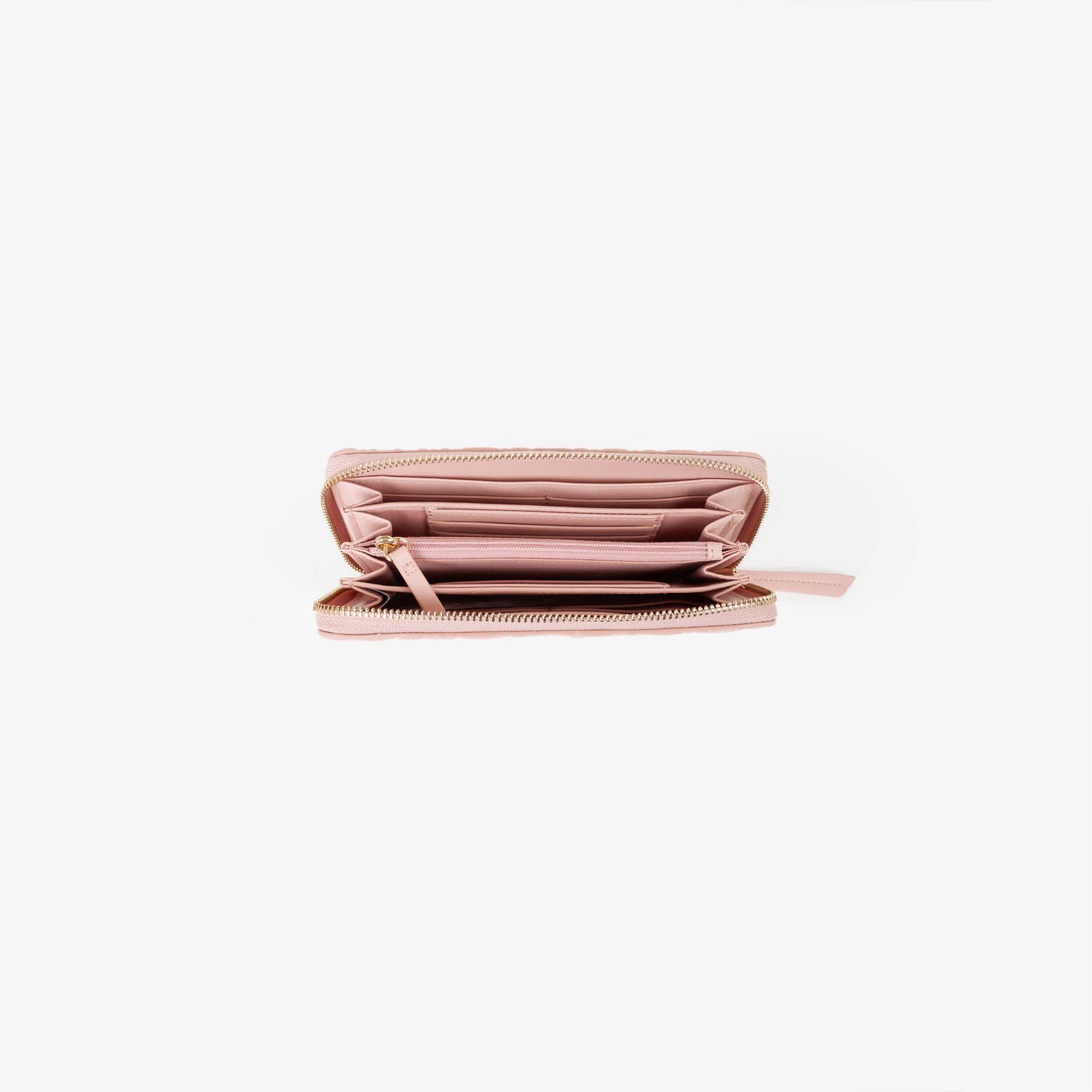 Portefeuille femme zippé rose logo embossé all-over