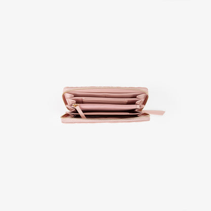 Portefeuille femme zippé rose logo embossé all-over