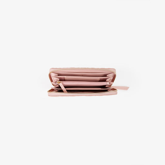 Portefeuille femme zippé rose logo embossé all-over