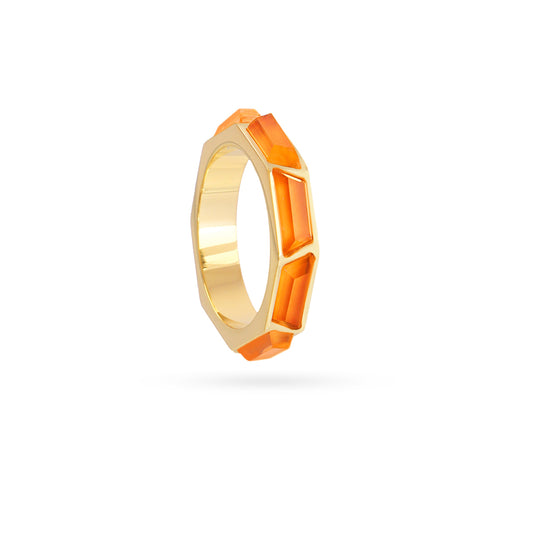Bague femme acier doré pierres synthétiques orange