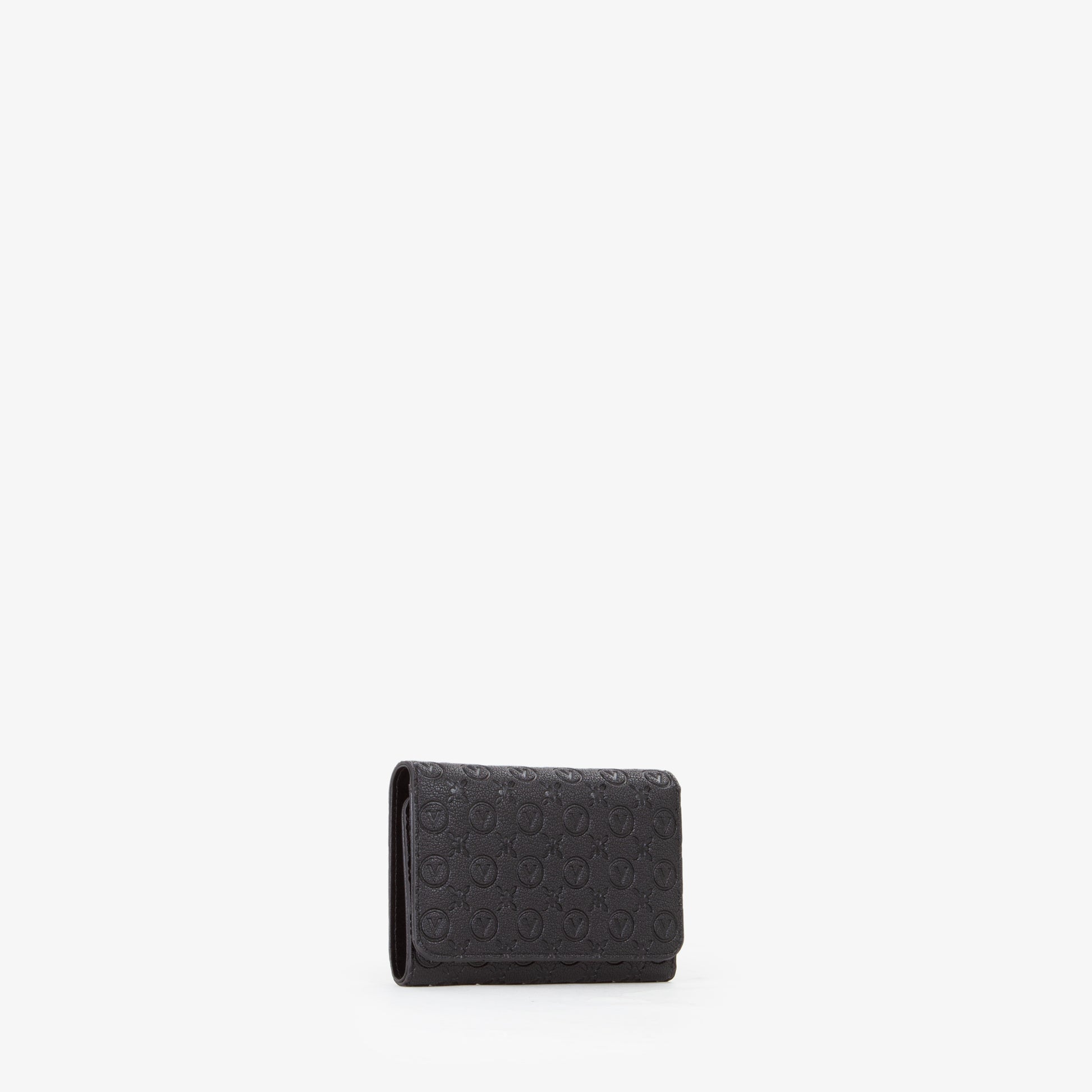 Portefeuille femme noir monogramme embossé compact