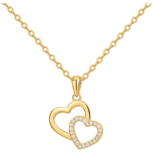 Collier femme plaqué or double cœur zirconia 42 cm
