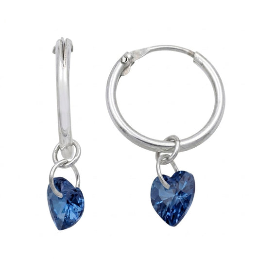 Créoles argent rhodié pendentif cœur topaze bleue femme