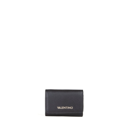 Portefeuille femme cuir grainé noir compact triptyque