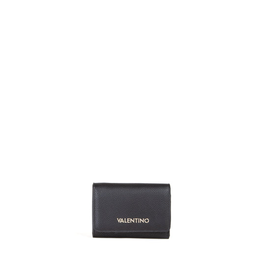 Portefeuille femme cuir grainé noir compact triptyque