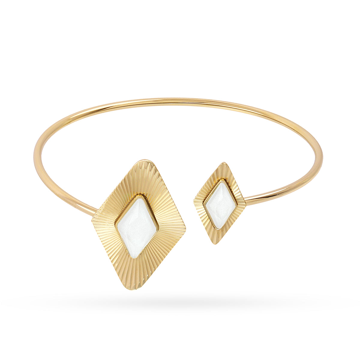 Bracelet femme acier doré jonc ouvert losange nacre