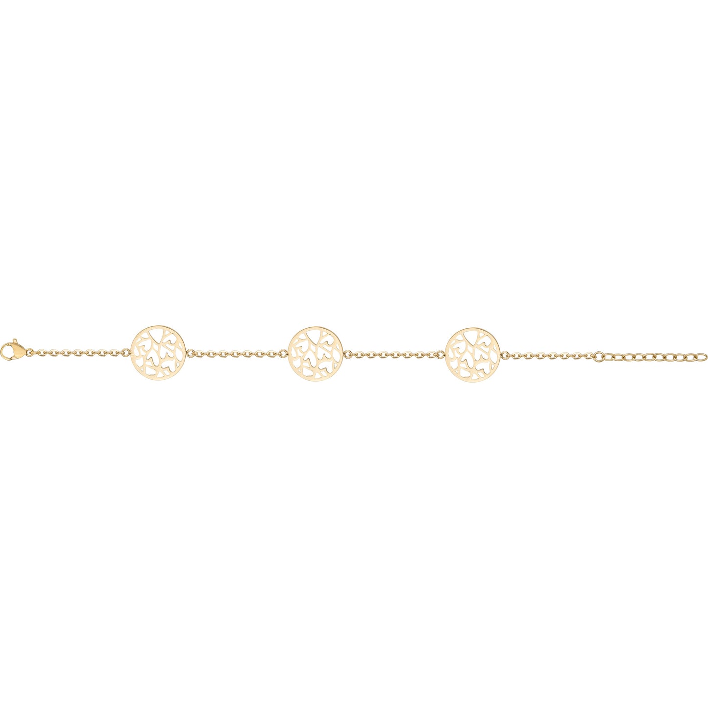 Bracelet femme acier doré motif cœur ajouré disques