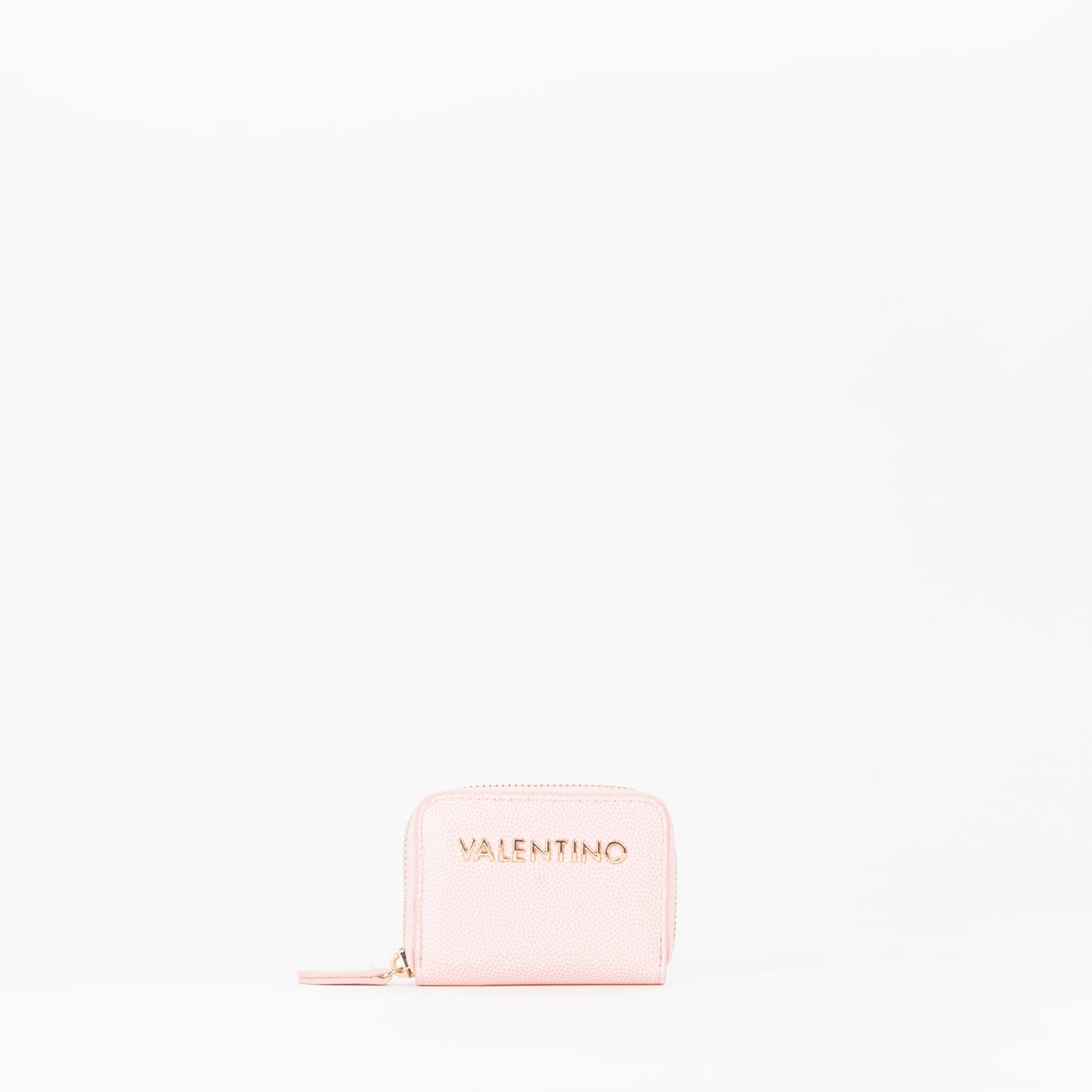 Portemonnaie femme rose pâle zippé logo doré