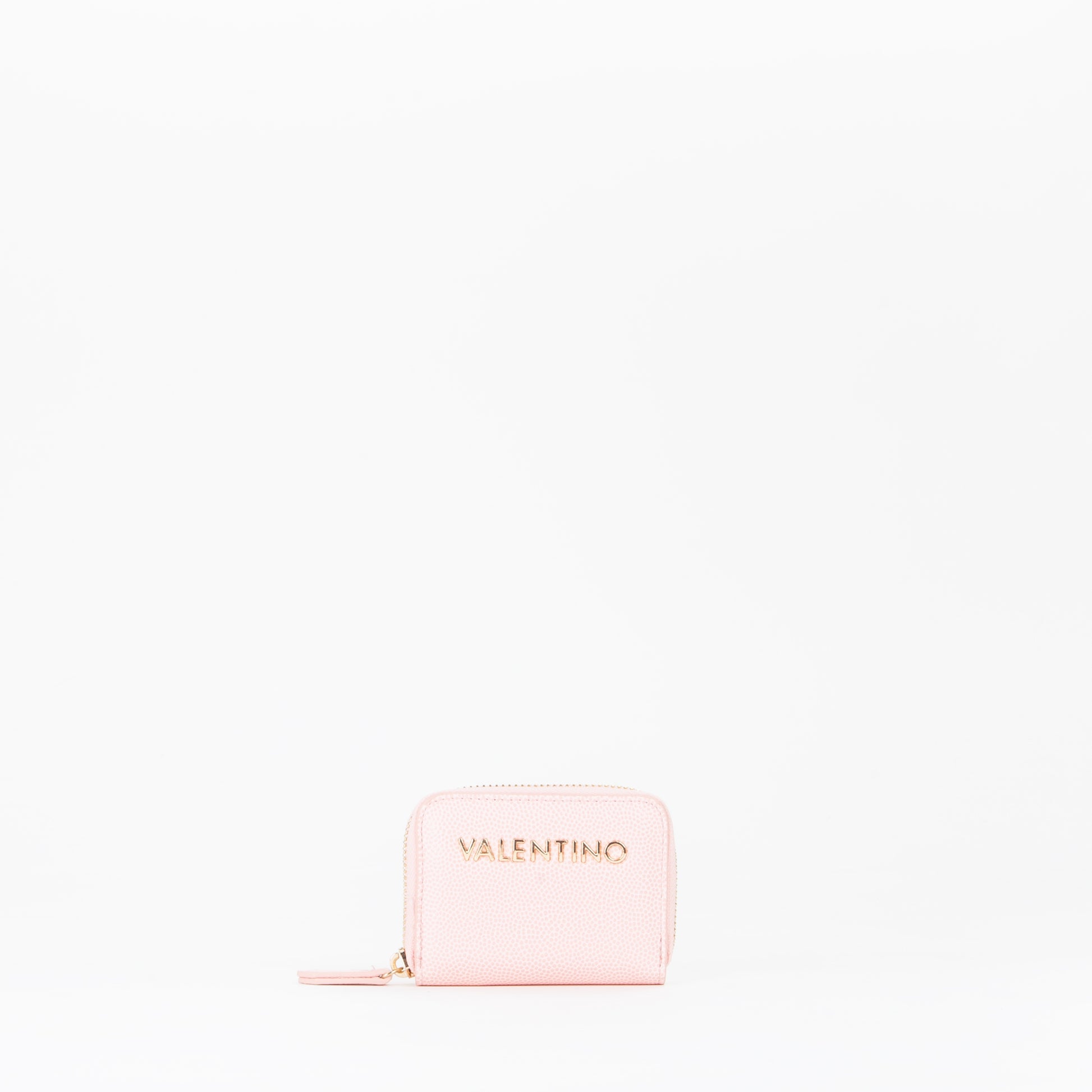 Portemonnaie femme rose pâle zippé logo doré