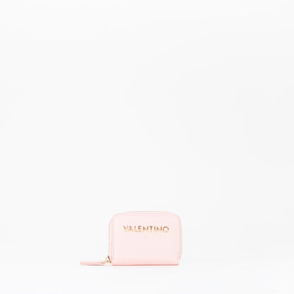 Portemonnaie femme rose pâle zippé logo doré