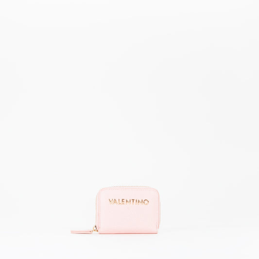 Portemonnaie femme rose pâle zippé logo doré