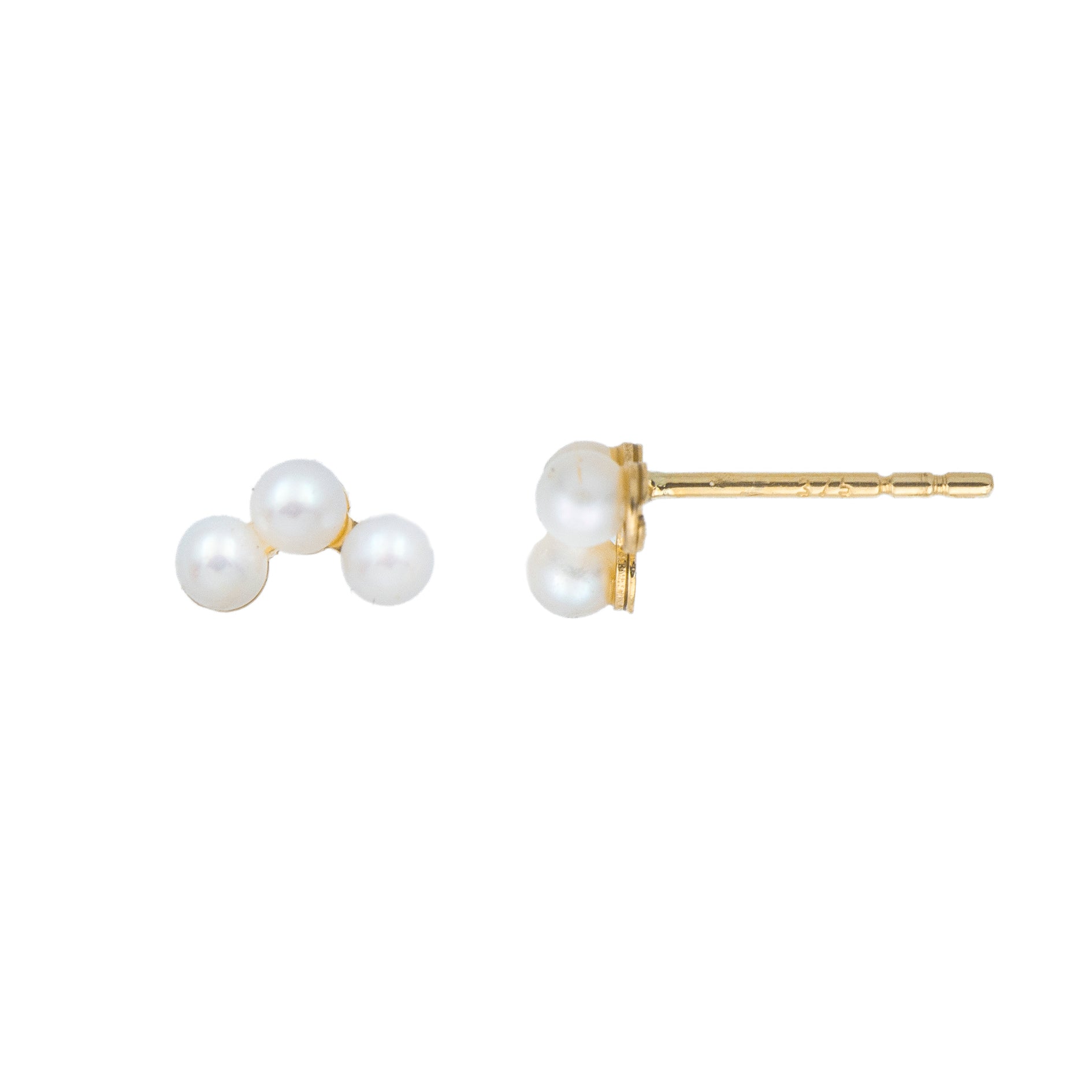 Clou oreille femme or jaune 9k trio perles de culture
