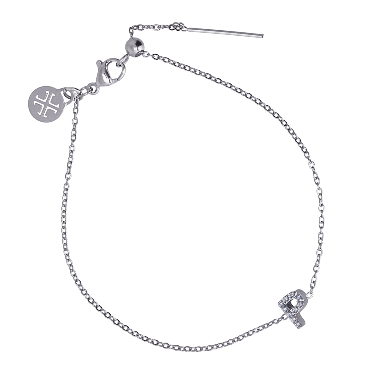 Bracelet femme acier lettre P zirconia gris 19 cm