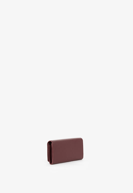 Portefeuille femme cuir grainé bordeaux à rabat
