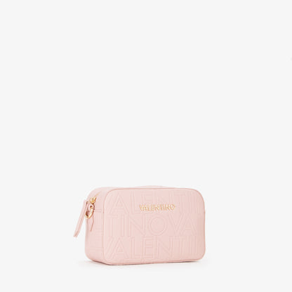 Sac bandoulière femme rose poudré embossé logo caméra