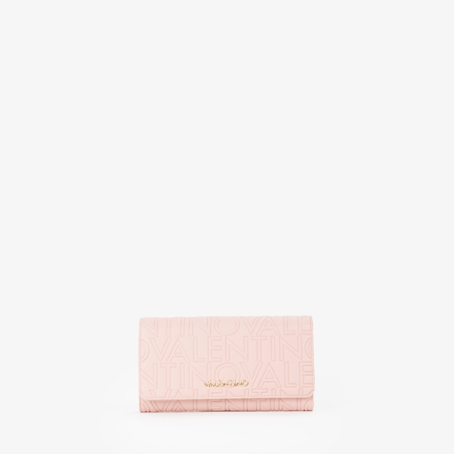 Portefeuille femme rose motif logo embossé fermeture rabat