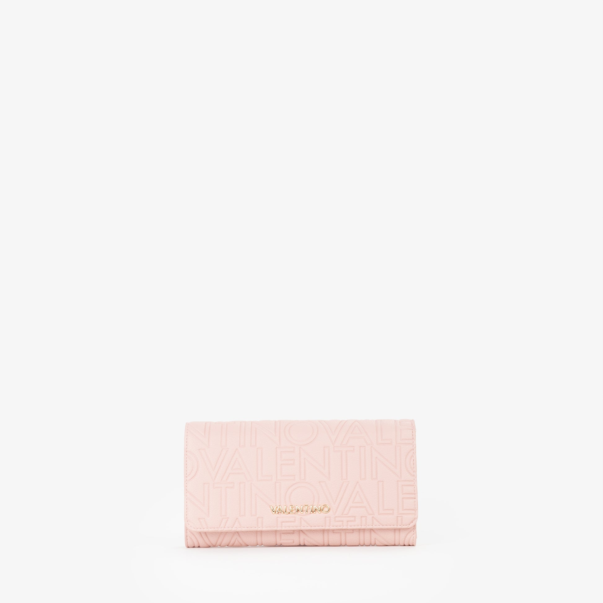 Portefeuille femme rose motif logo embossé fermeture rabat
