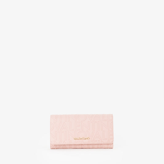 Portefeuille femme rose motif logo embossé fermeture rabat