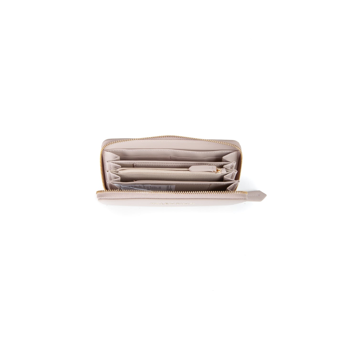 Portefeuille femme zippé beige finition lisse dorée