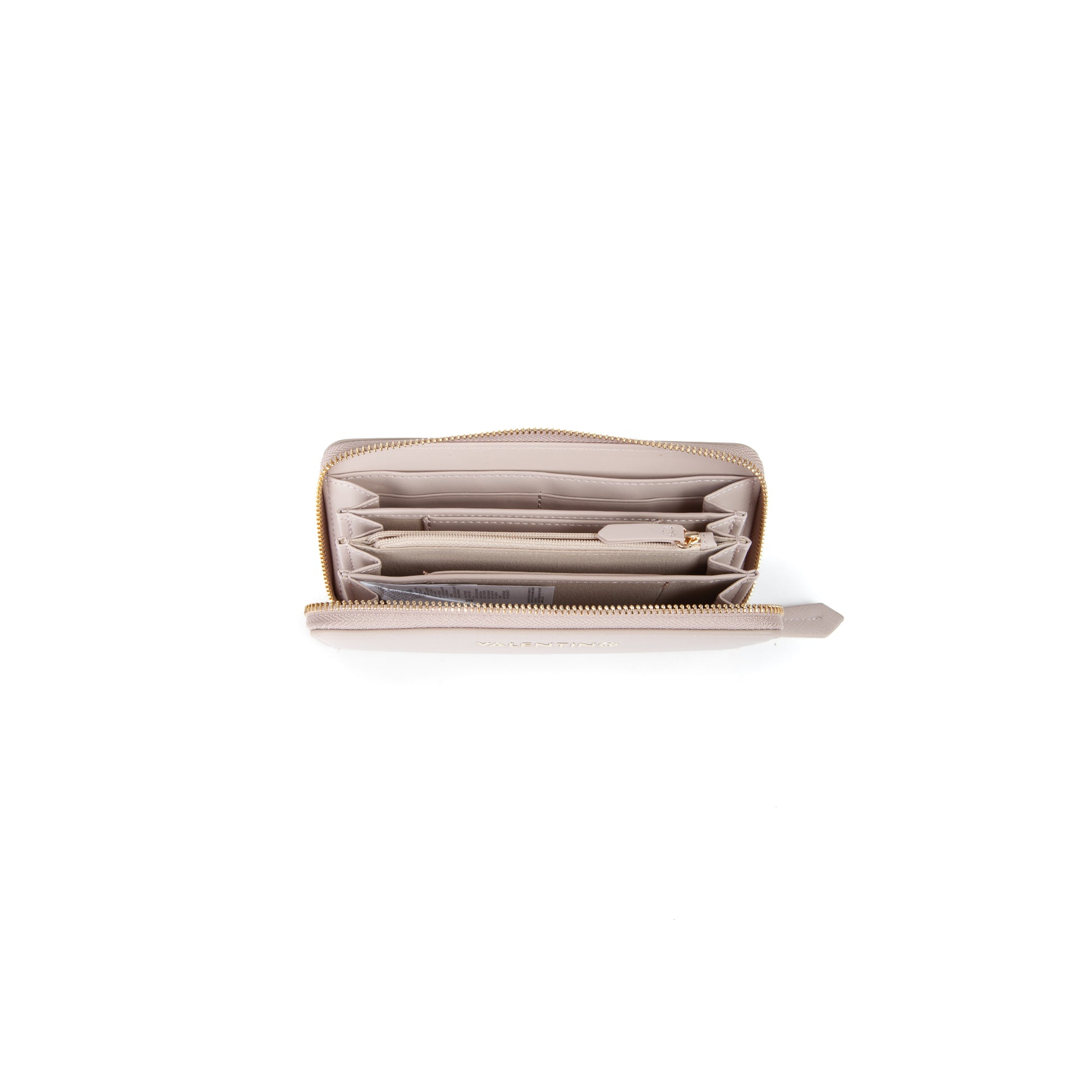 Portefeuille femme zippé beige finition lisse dorée