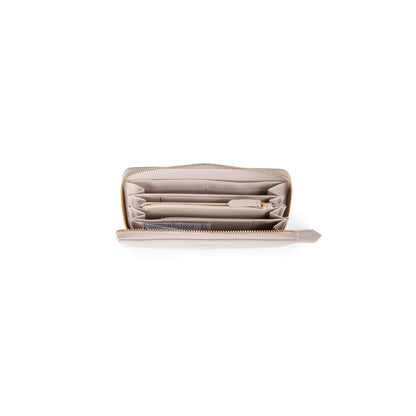 Portefeuille femme zippé beige finition lisse dorée