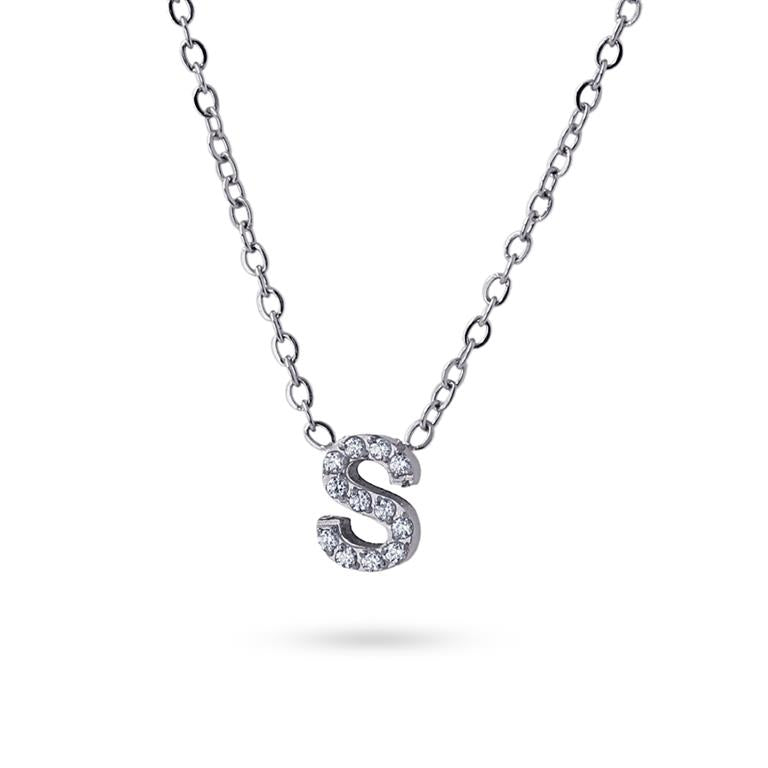 Collier femme acier lettre S zirconia gris 38 cm