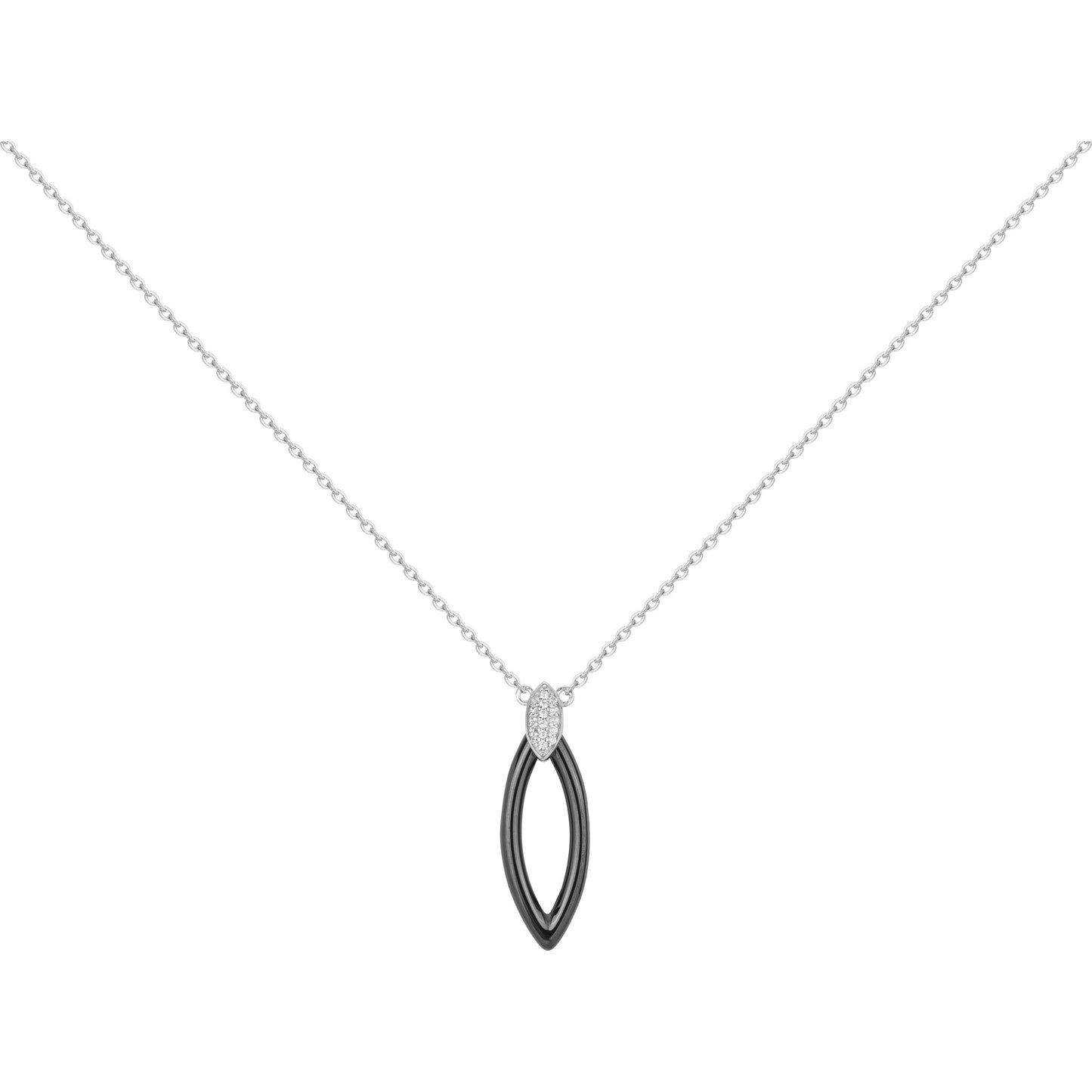 COLLIER ARGENT - CERAMQIUE NOIRE - ZIRCONIA