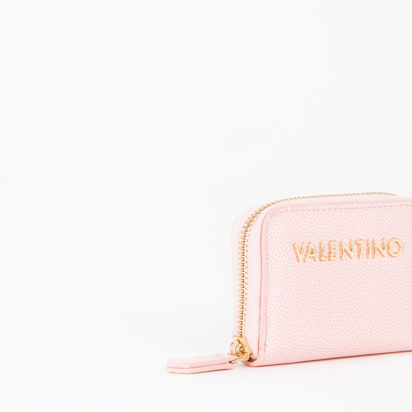 Portemonnaie femme rose pâle zippé logo doré
