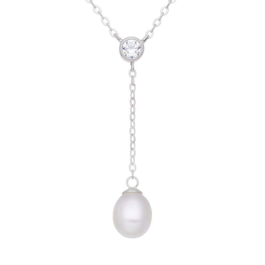 Collier femme argent rhodié zirconia et perle de culture