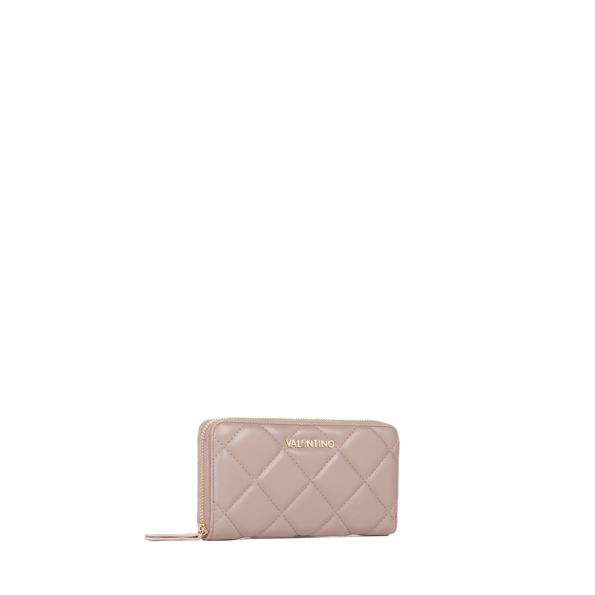 Portefeuille femme zippé matelassé taupe gold