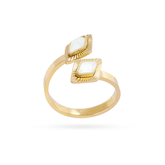 Bague femme acier doré nacre synthétique ajustable losange