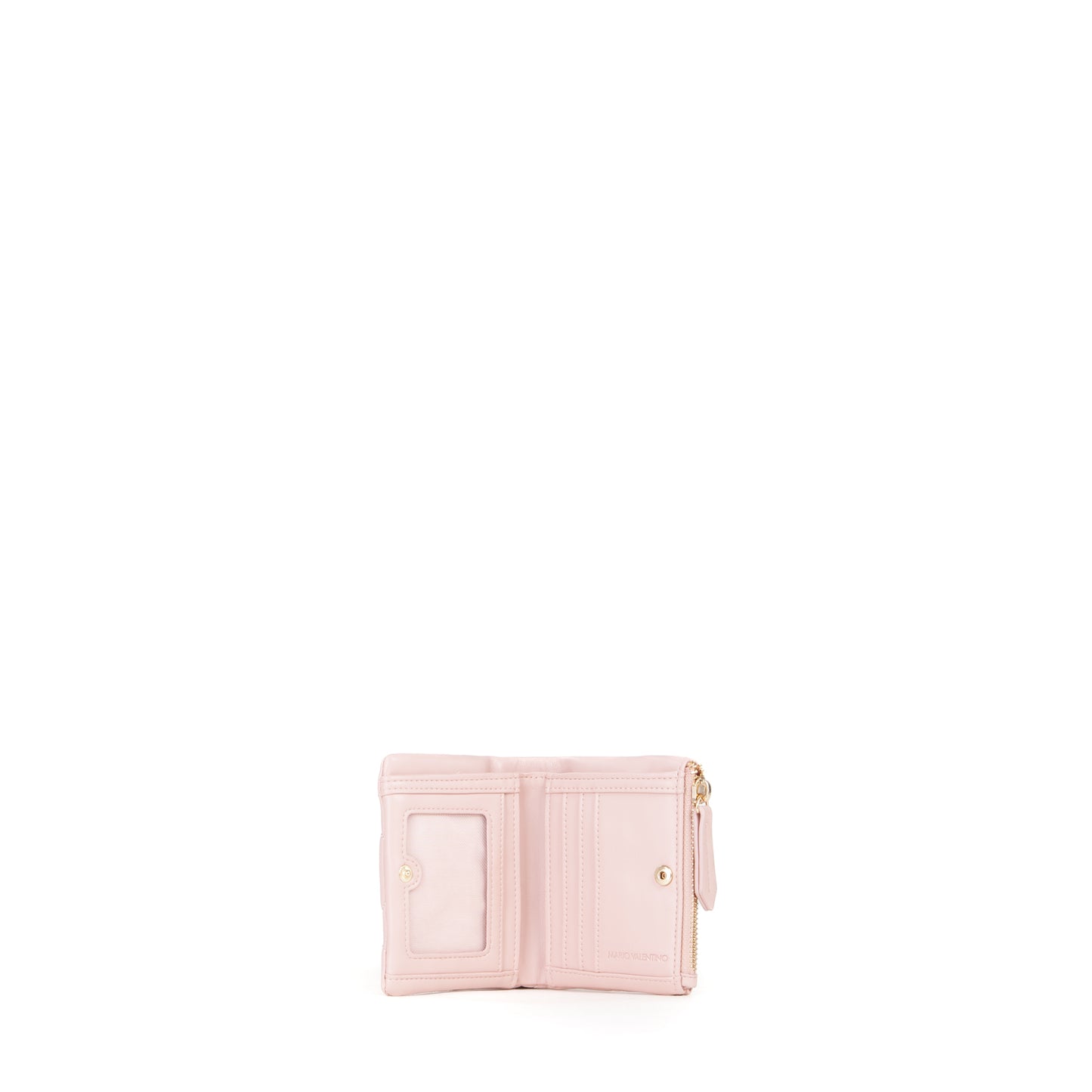 Portefeuille femme matelassé rose poudré zippé compact