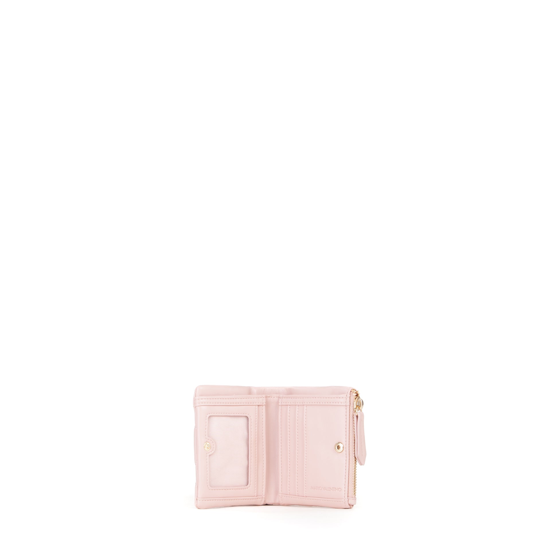 Portefeuille femme matelassé rose poudré zippé compact